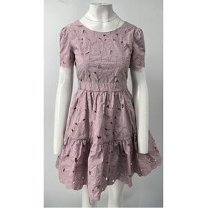 Red Valentino Purple Gathered Laser-Cut Embroidered Taffeta Dress sz 38